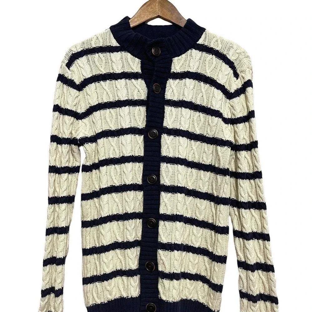 Gymboree Cardigan XL 14 Blue White Striped Cable Knit Button Front Preppy Unisex